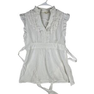 Mine White Ruffle Sleeveless Blouse Size L Cotton Nylon Boho Cottagecore